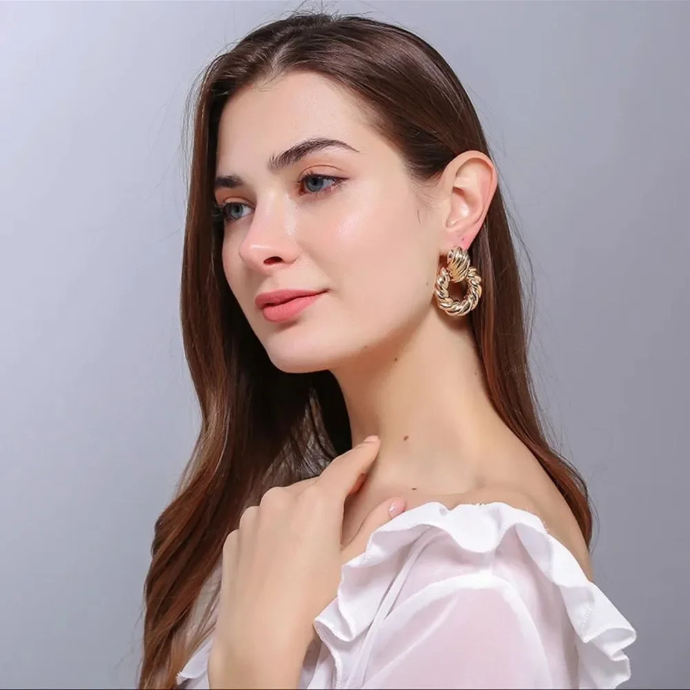 Modern Gold Twisted Earrings - Picture 6 of 14